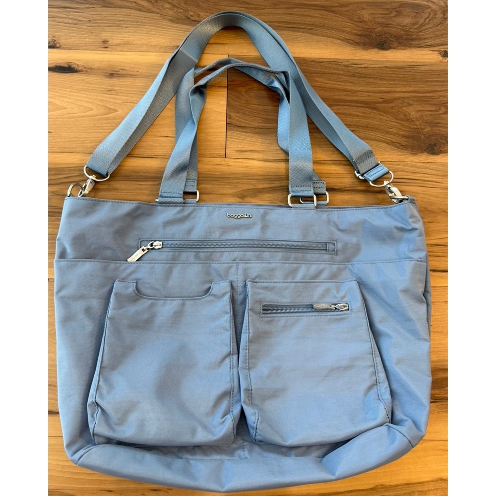 Baggallini Blue Large Tote Shoulder Crossbody Travel Work Bag Multi Pocket